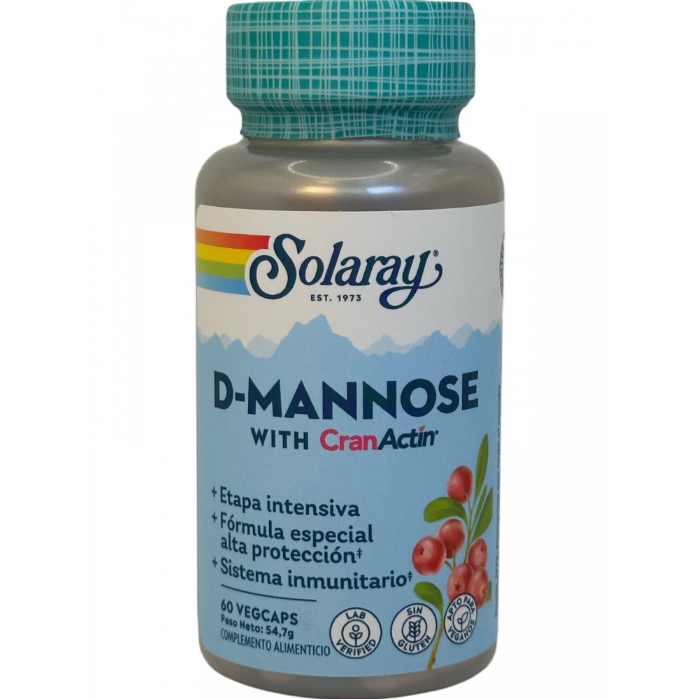 D-Manosa (D-Mannose con Cranactin®) 60 cápsulas vegetales de Solaray SOLARAY SOLA-38778 Bienestar urinario. Ayuda en el biene...