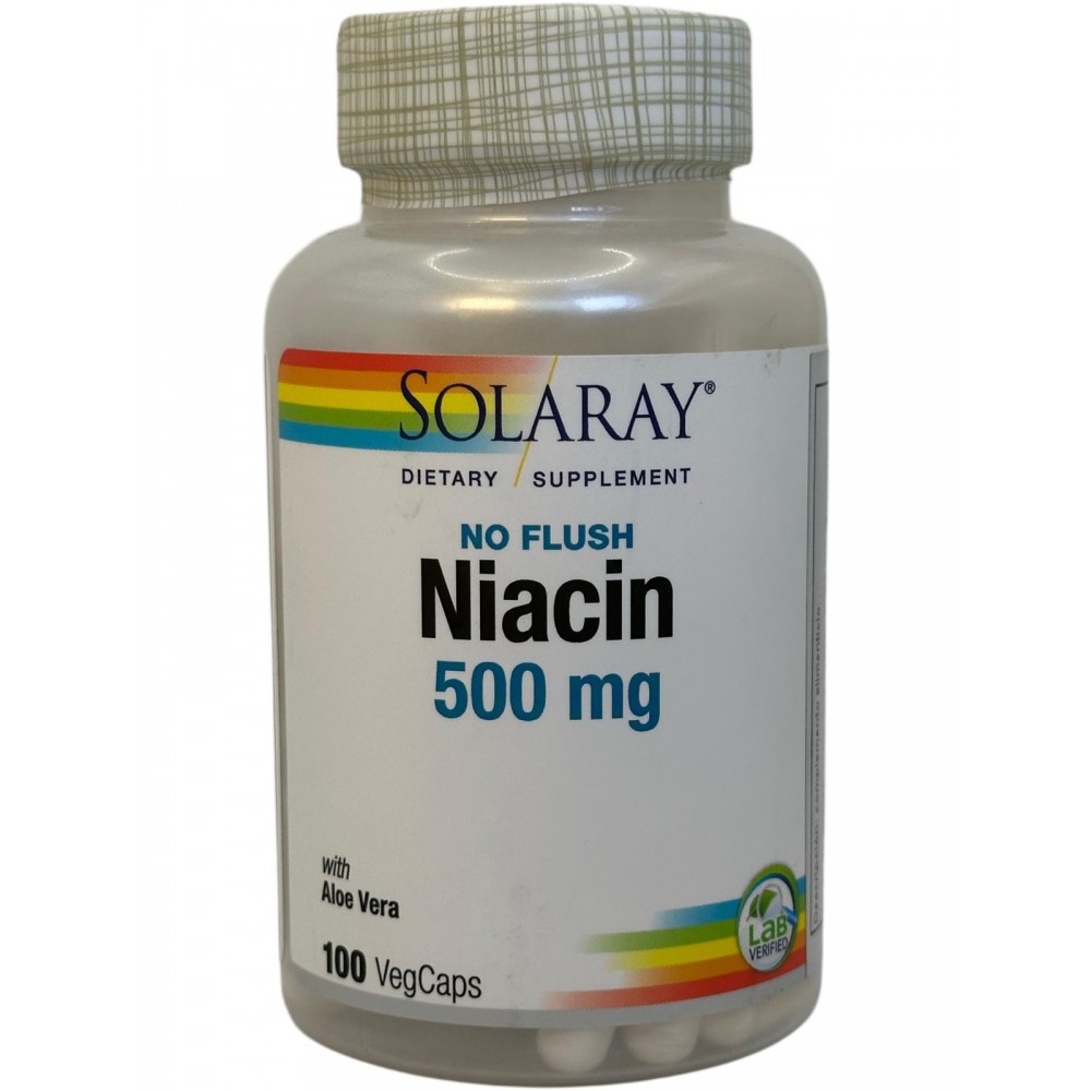 Niacin 500 mg no Flush B3 (no ruborizante) 100 VegCaps. de Solaray SOLARAY 4364 Vitamina B salud.bio