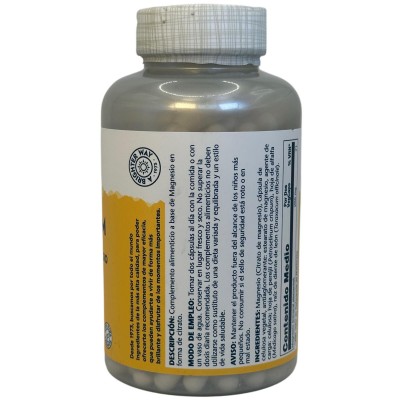 Citrato de Magnesio (Grande) 180 Cápsulas Vegetales de Solaray SOLARAY SM-37402 Articulaciones, Huesos, Tendones y Musculos, ...