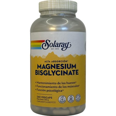 BIG Magnesium Bisglycinate mejorado (Bisglicinato) 240 cápsulas vegetales de Solaray SOLARAY SOLA-89504 Articulaciones, Hueso...