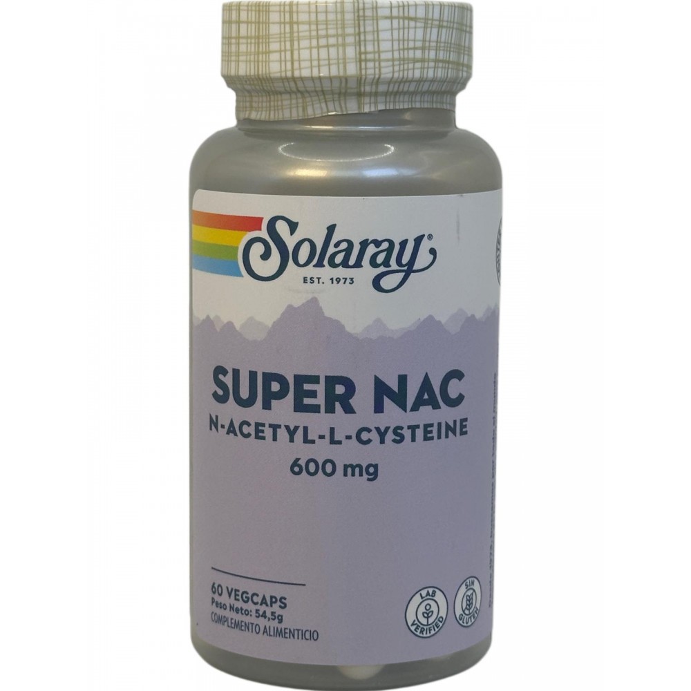 SUPER NAC N-Acetil L-Cisteína 600mg 60 cápsulas Vegetales de Solaray SOLARAY SOLA-15941 Higado y sistema hepatobiliar salud.bio
