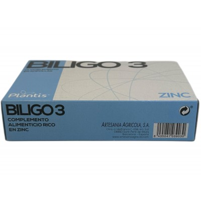 BILIGO 3 (Zinc) oligoelemento 20 ampollas de 2ml de Plantis Artesania Agrícola ART-03903 Sistema inmunitario salud.bio