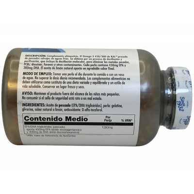 Big omega 3 de 450mg EPA y 300mg DHA 120 perlas sabor limón de Kal KAL KAL-46148 Sistema circulatorio salud.bio