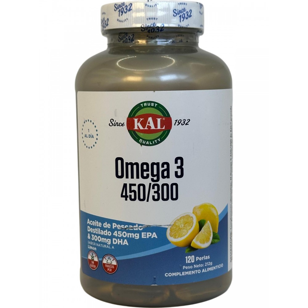 Big omega 3 de 450mg EPA y 300mg DHA 120 perlas sabor limón de Kal KAL KAL-46148 Sistema circulatorio salud.bio