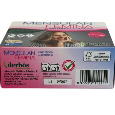 Mensulan FÉMINA 60 Cápsulas (con isoflavonas) de derbós Derbós DER-15064 Menopausia salud.bio
