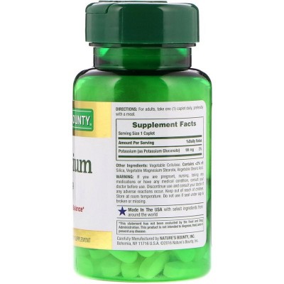 Potasio 99 mg, 100 cápsulas de Nature's Bounty NATURE´S BOUNTY NRT-01110 Minerales salud.bio