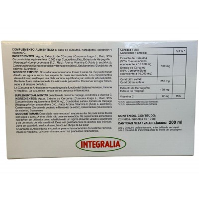 Cúrcuma FLEX 20 viales de 10ml de Integralia INTEGRALIA 518 Suplementos Naturales acción Analgesica, Antiinflamatoria, malest...