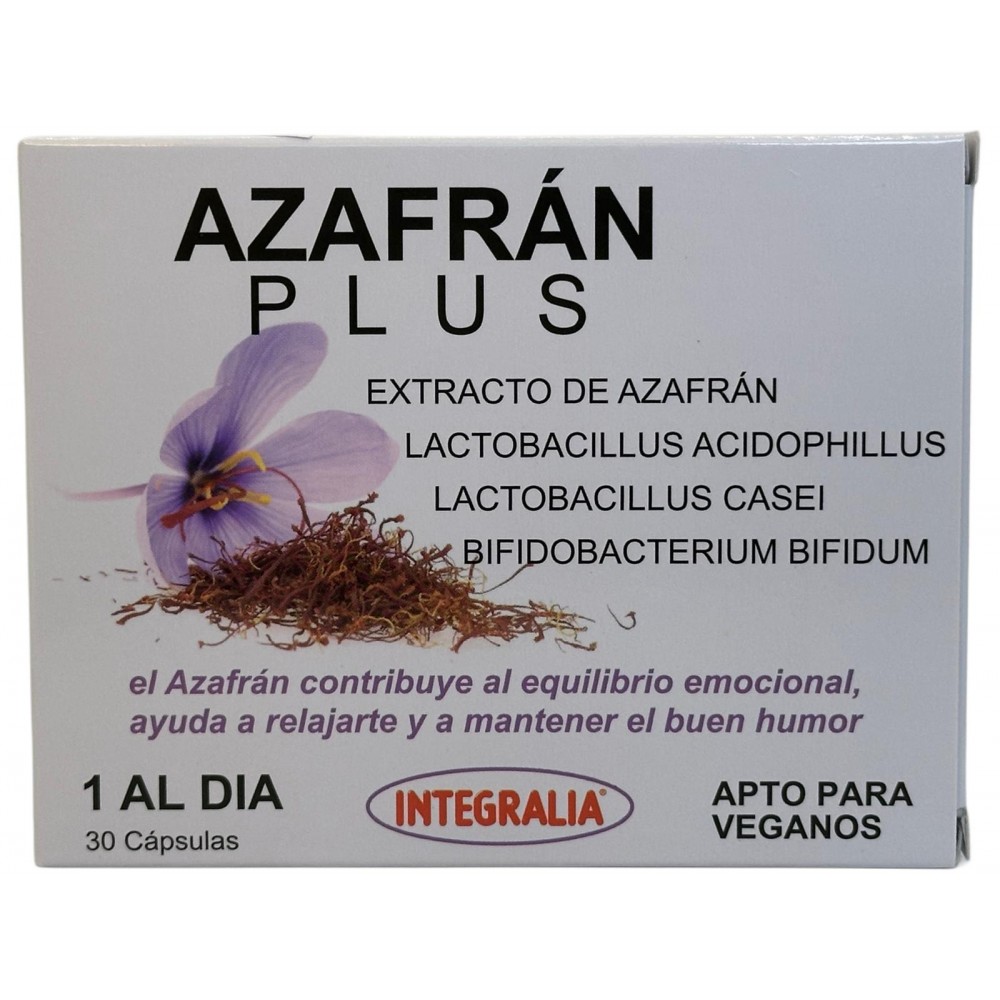 Azafrán Plus 30 Cápsulas de Integralia INTEGRALIA GEN-494 Estados emocionales, ansiedad, estrés, depresión, relax salud.bio