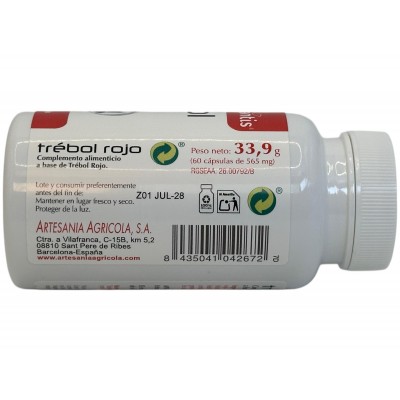 Trébol rojo 60 cápsulas de 565mg de Plantis Artesania Agrícola ART-04267 Menopausia salud.bio