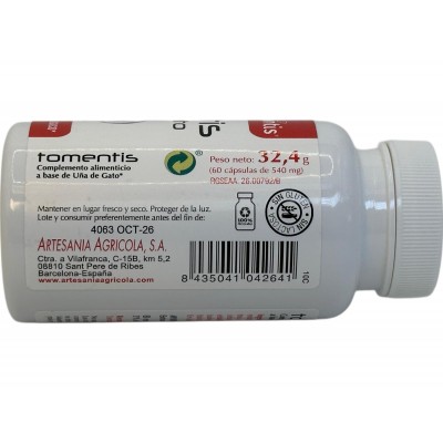 TORMENTIS (Planta uña de gato) 60 cápsulas 540mg de Plantis Artesania Agrícola ART-04264 Sistema inmunitario salud.bio