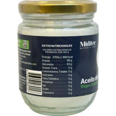 Aceite de coco virgen orgánico (BIO) 200ml de Miditer Maya Organic MAY-06915 Aceites naturales salud.bio