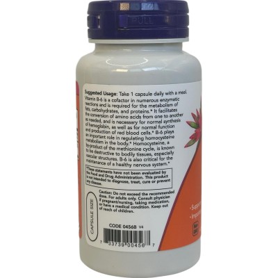Vitamina B6, 100 mg, 100 cápsulas vegetales de NOW Foods NOW Foods NOW-00456 Vitamina B salud.bio