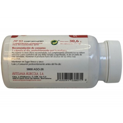 AT10 (Coenzima Q10) 100mg 60 cápsulas de Plantis Artesania Agrícola 092020 Antioxidantes salud.bio