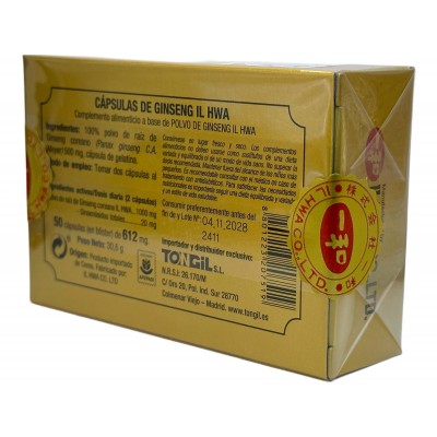 Ginseng IL HWA de 500mg en 50 cápsulas de Tongil Tongil A04 Cansancio, fatiga, astenia primaveral salud.bio