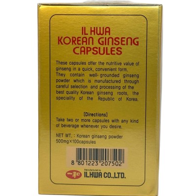 Ginseng IL HWA de 500mg en 100 cápsulas de Tongil Tongil A05 Cansancio, fatiga, astenia primaveral salud.bio