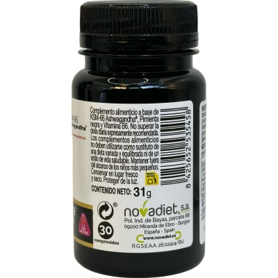Ashwagandha KSM66 + (Pmienta Negra y B6) 30 comprimidos de Novadiet Novadiet NOV-53545 Estados emocionales, ansiedad, estrés,...