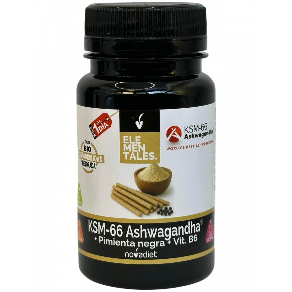 Ashwagandha KSM66 + (Pmienta Negra y B6) 30 comprimidos de Novadiet Novadiet NOV-53545 Estados emocionales, ansiedad, estrés,...