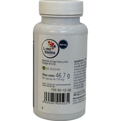 L-Metionina 60 cápsulas 500mg de Plantis Artesania Agrícola ART-04503 Higado y sistema hepatobiliar salud.bio