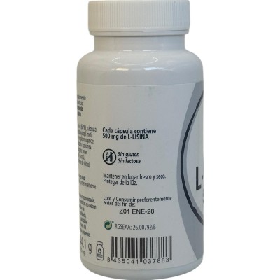 L-lisina 500 mg 60 Cápsulas Vegetales de Plantis Artesania Agrícola PLA-03788 Aminoácidos salud.bio
