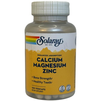 Calcio, magnesio y zinc, 100 cápsulas vegetales de Solaray SOLARAY SM-4560 Articulaciones, Huesos, Tendones y Musculos, compo...