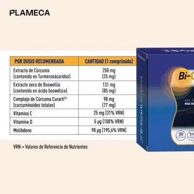 Bi-Curarti Advanced 30 comprimidos de Plameca Plameca PLA-84619 Suplementos Naturales acción Analgesica, Antiinflamatoria, ma...