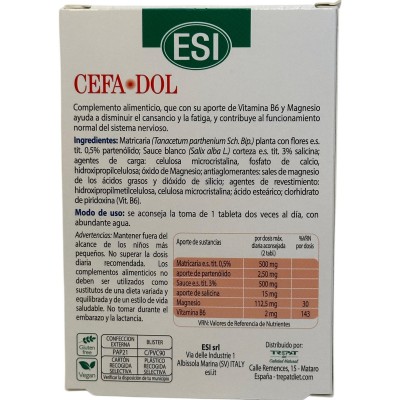 CEFADOL 30 comprimidos de ESI ESI 03010151 Suplementos Naturales acción Analgesica, Antiinflamatoria, malestar, dolor salud.bio
