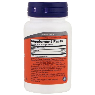 L-Theanine, Doble concentración, 200 mg, cápsulas vegetarianas de Now Foods NOW Foods  Aminoácidos salud.bio