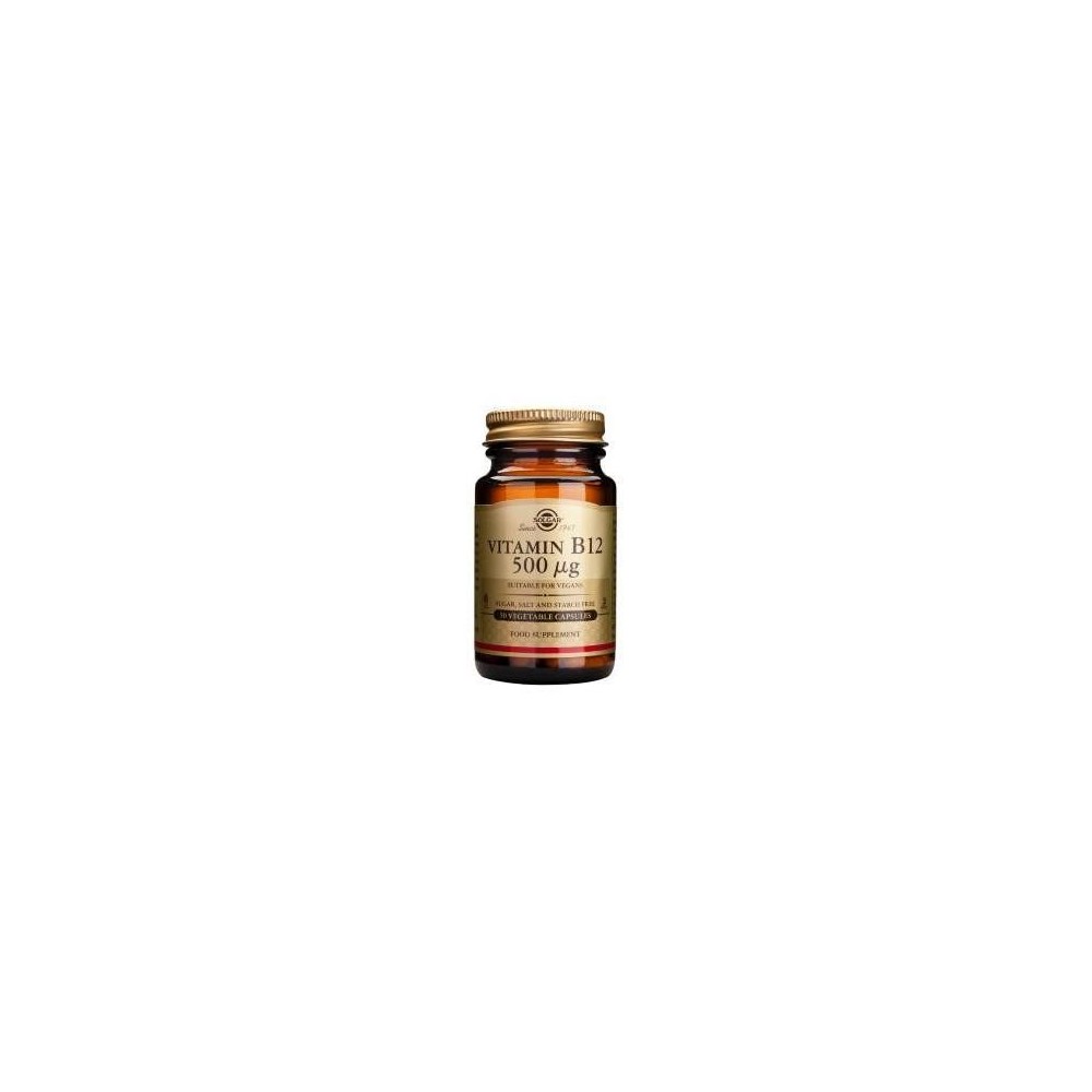 Vitamina B12 de 500 μg (500 mcg) Cianocobalamina en Capsula Vegetal de Solgar SOLGAR 3209 Vitamina B salud.bio