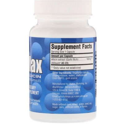 Allicin 100% cápsulas de polvo de alicina (Ajo) 180 mg, 30 cápsula vegetales de Allimax Allimax ALL-00000 Ayudas niveles Cole...