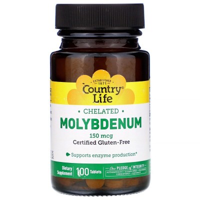 Molibdeno, quelatado, 150 mcg, 100 tabletas de Country Life Country Life CLF-02965 Suplementos Minerales  salud.bio