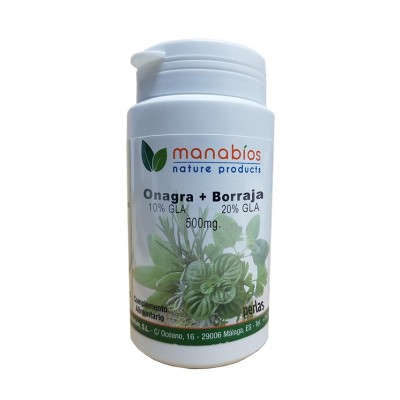 Onagra y Borraja 2x250mg 100 Perlas de Manabios Manabios 111590 Síndrome premenstrual y alteraciones hormonales salud.bio