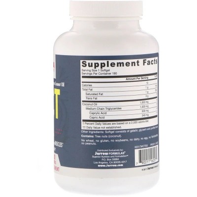 MCT Oil, 1,000 mg, 180 Softgels (Perlas), de Jarrow Formulas Jarrow Formula JRW-16057 Suplementos Deportivos (Complementos Al...