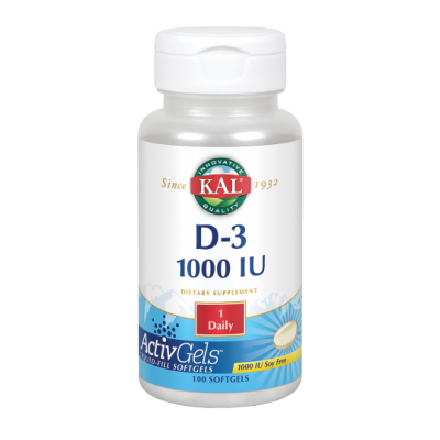 Vitamina D3 1000 UI - 100 perlas ActivGels de KAL (Solaray) SOLARAY KAL-60010 Articulaciones, Huesos, Tendones y Musculos, co...
