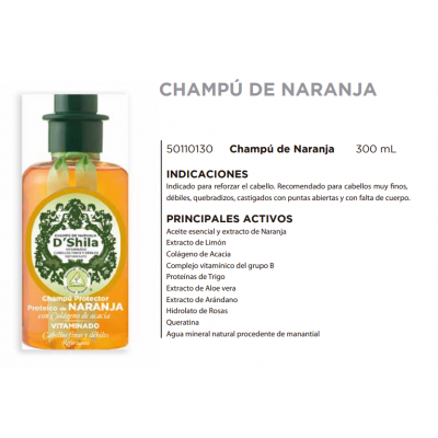 Champú Proteico de Naranja 300ml de D´Shila D´Shila 5011010300 Cosmética Natural salud.bio