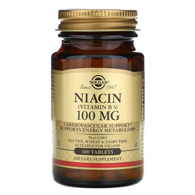 Niacina (vitamina B3), 100 mg, 100 comprimidos de Solgar Solgar SOL-01860 Vitamina B salud.bio