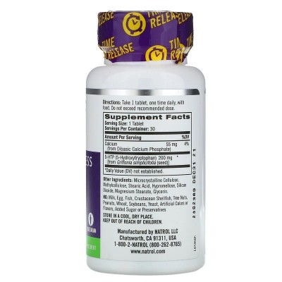 5-HTP Liberación prolongada, Potencia máxima, 200 mg, 30 Tabletas de Natrol Natrol NTL-05172 Estados emocionales, ansiedad, e...