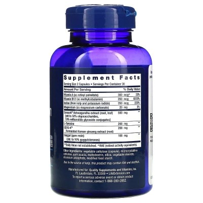 Suplemento de triple acción para la función tiroidea, 60 cápsulas de Life Extension Life Extension LEX-20036 Tiroides salud.bio