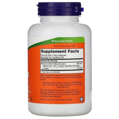 L-Dopa Mucuna, 180 cápsulas vegetales de Now Foods NOW Foods NOW-03093 Estados emocionales, ansiedad, estrés, depresión, rela...
