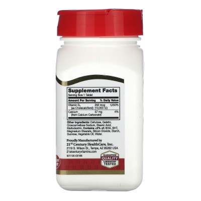 Vitamina D3, 250 mcg (10.000 UI), 110 comprimidos de 21st Century 21ST Century HealthCare CEN-27504 Vitaminas y Minerales sal...