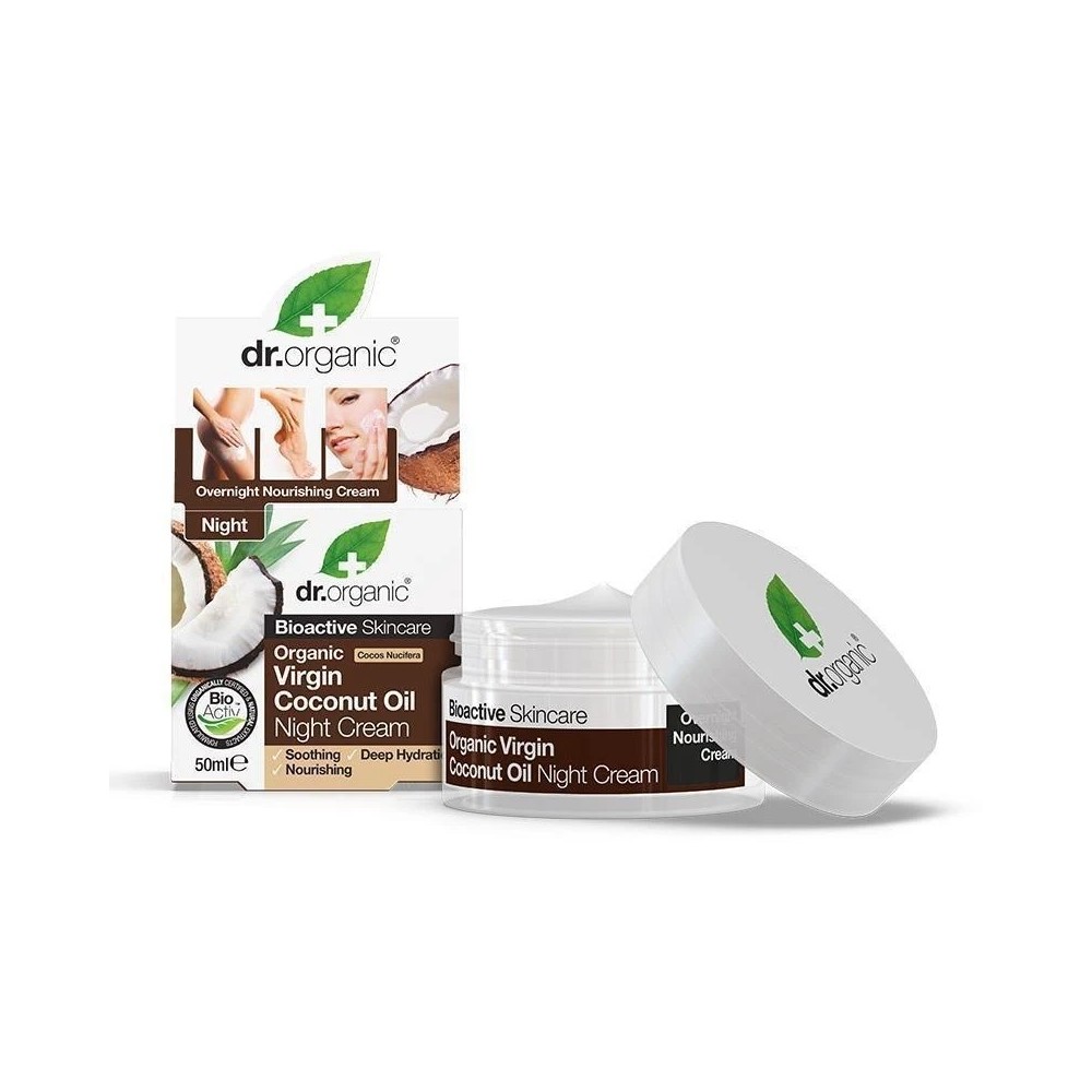 Crema Hidratante de aceite de COCO virgen de Noche 50ml de Dr. Organic Doctor Organic DR00347 Cosmética Natural salud.bio