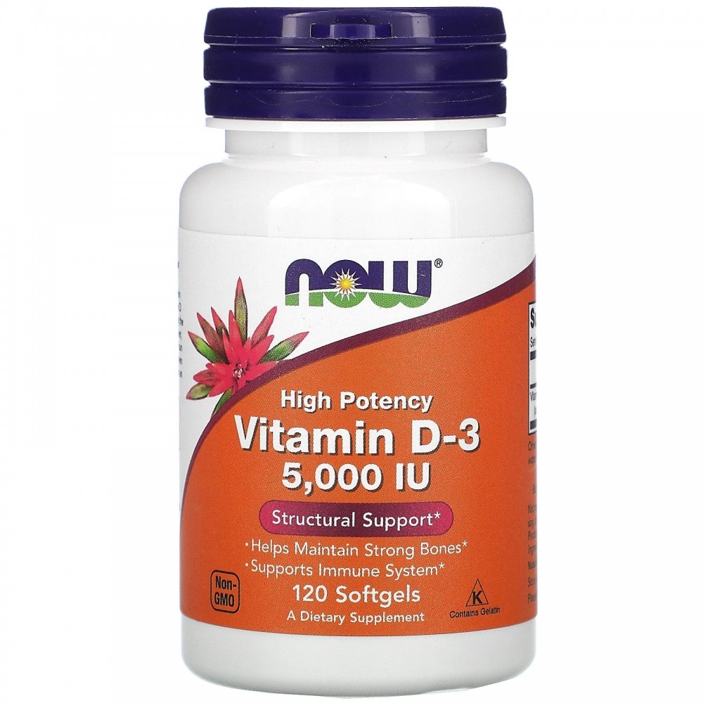 Vitamina D3 125mcg (5000 UI) en perlas de Now Foods NOW Foods  Vitamina A y D salud.bio