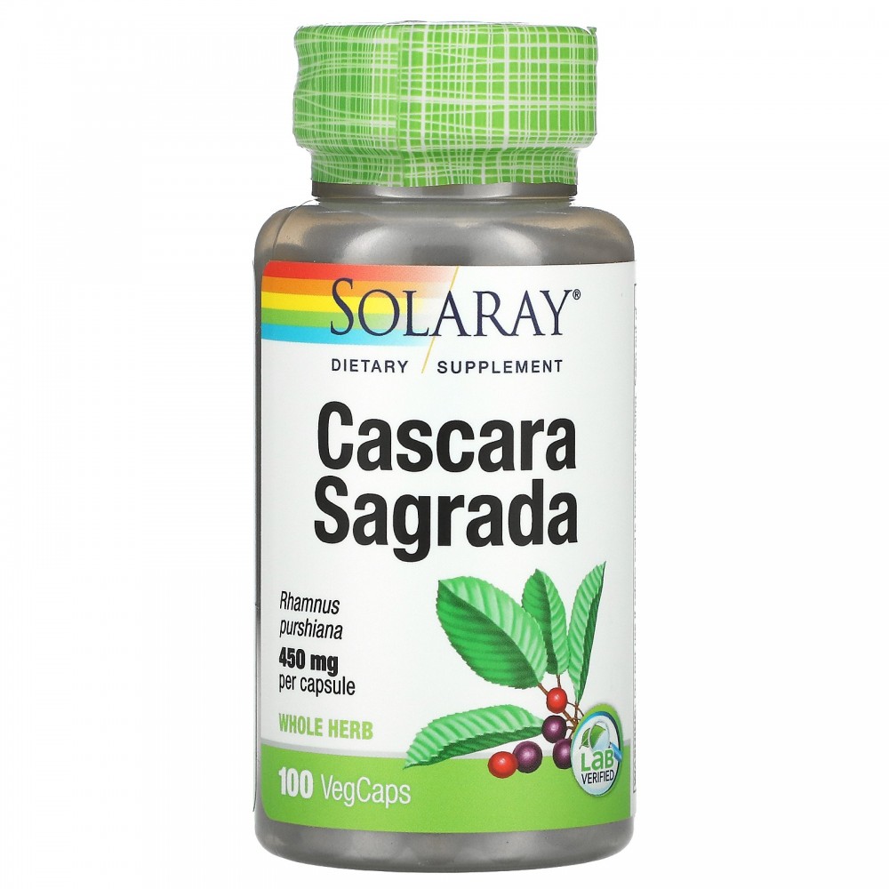Cáscara Sagrada, 450 mg, 100 Cápsulas vegetales de Solaray SOLARAY SOR-01120 Laxantes salud.bio