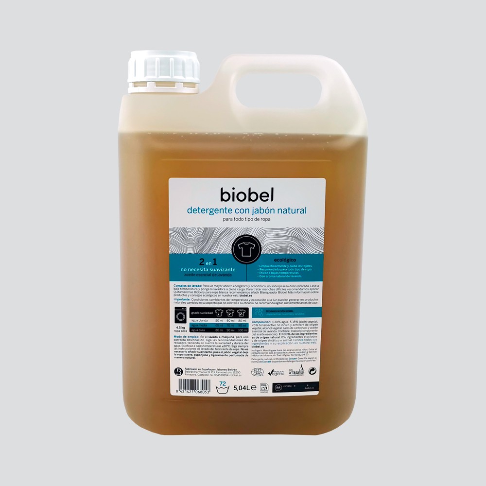 Detergente ecológico 5L de Biobel Biobel - Beltra´n Hermanos, S.L. 8421427068053 LIMPIEZA EFICAZ, SOSTENIBLE Y SALUDABLE salu...