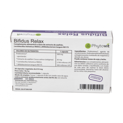 BIFIDUS RELAX con Probiostress® de Phytovit Phytovit 2101380 Estados emocionales, ansiedad, estrés, depresión, relax salud.bio