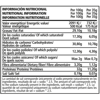 Barrita VEGANA proteica CHOCOLATE & AVELLANAS sin azúcar de PWD PWD NUTRITION SL PWD-10 Proteinas salud.bio