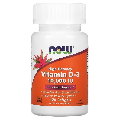 Vitamina D3 Alta Potencia 10000 UI 120 ó 240 Softgels de Now Foods NOW Foods NOW-00376-00385 Vitamina A y D salud.bio