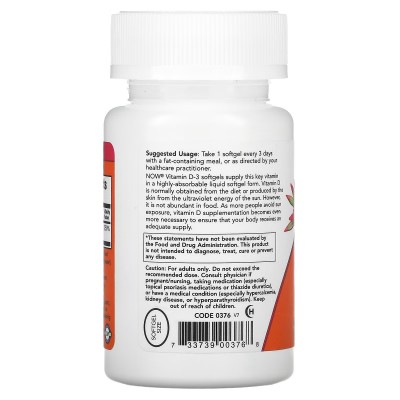 Vitamina D3 Alta Potencia 10000 UI 120 ó 240 Softgels de Now Foods NOW Foods NOW-00376-00385 Vitamina A y D salud.bio