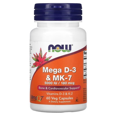 Mega vitamina D3 y MK-7, 180 mcg, (5000 UI), 60 ó 120 cápsulas vegetales de NOW Foods NOW Foods  Vitamina A y D salud.bio