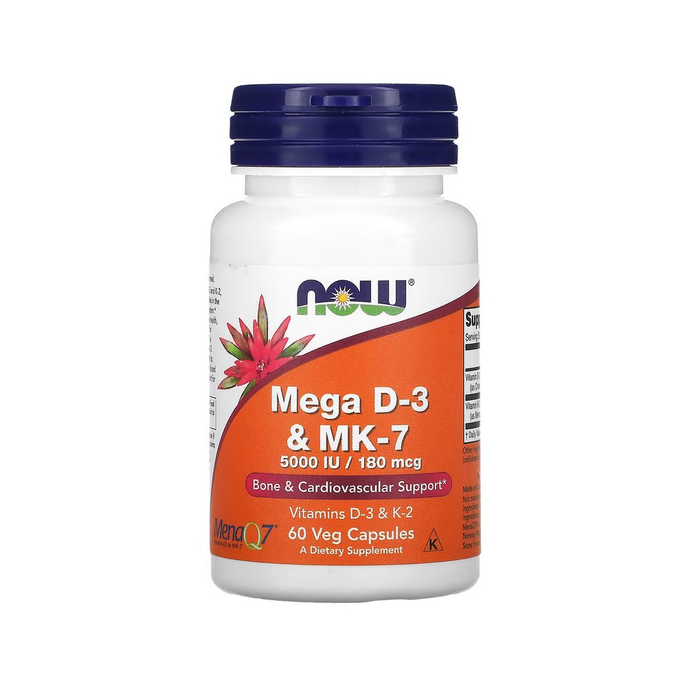 Mega vitamina D3 y MK-7, 180 mcg, (5000 UI), 60 ó 120 cápsulas vegetales de NOW Foods NOW Foods  Vitamina A y D salud.bio