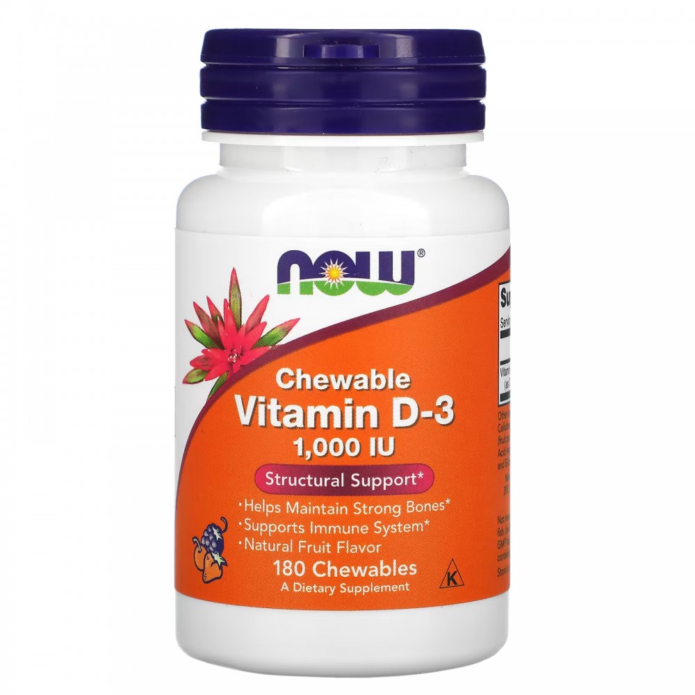 Vitamina D3 masticable, Sabor natural a frutas, 1000 UI, 180 comprimidos masticables de NOW Foods NOW Foods NOW-00357 Vitamin...